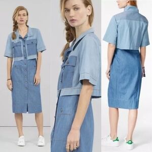 RACHEL Rachel Roy Patchwork Chambray Midi Dress